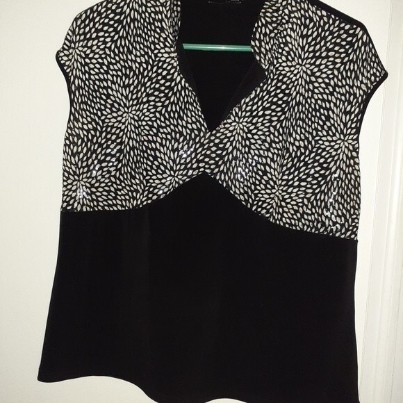 Jaipur black white glam  XL top shirt blouse knit top  evening dressy top - Picture 2 of 5